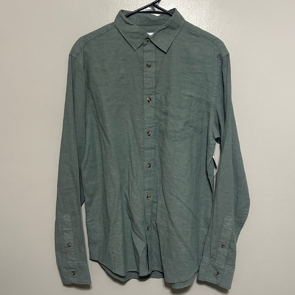 Old Navy Everyday Shirt Mens M Forest Green NWT Linen Blend Long Sleeve Gorpcore